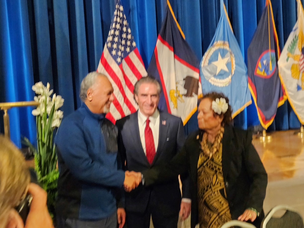 Congresswoman Uifa’atali and Governor Pulaali’i with Secretary Burgum. They discussed fishing, American Samoa’s budget and other priorities with the Secretary.