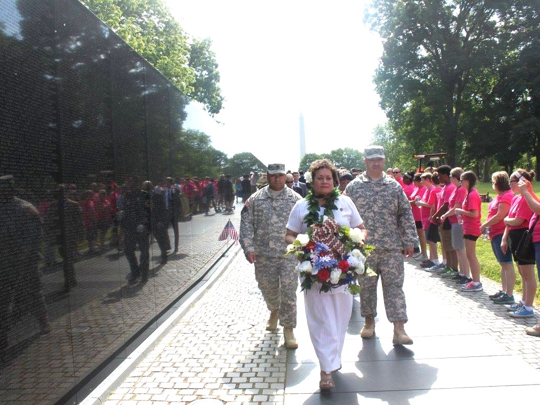 Amata with Wreath and Soldiers at Vietnam War Memorial