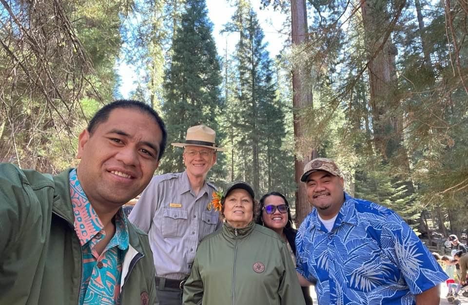 File photo-L to R-Letoa James, NPS Superintendent Clay Jordan, Pastor Ben, FL Vah Ben AE Afisivalu at Fire Camp for Sequoia National Park and Kings Canyon National Park
