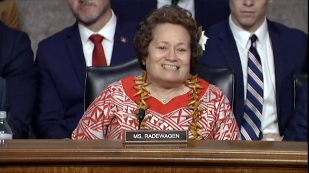 Amata pauses to recognize an audience member in Joint Hearing with VFW