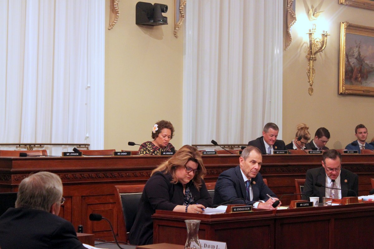 Congresswoman Amata asking a question of Secretary Bernhardt (left)