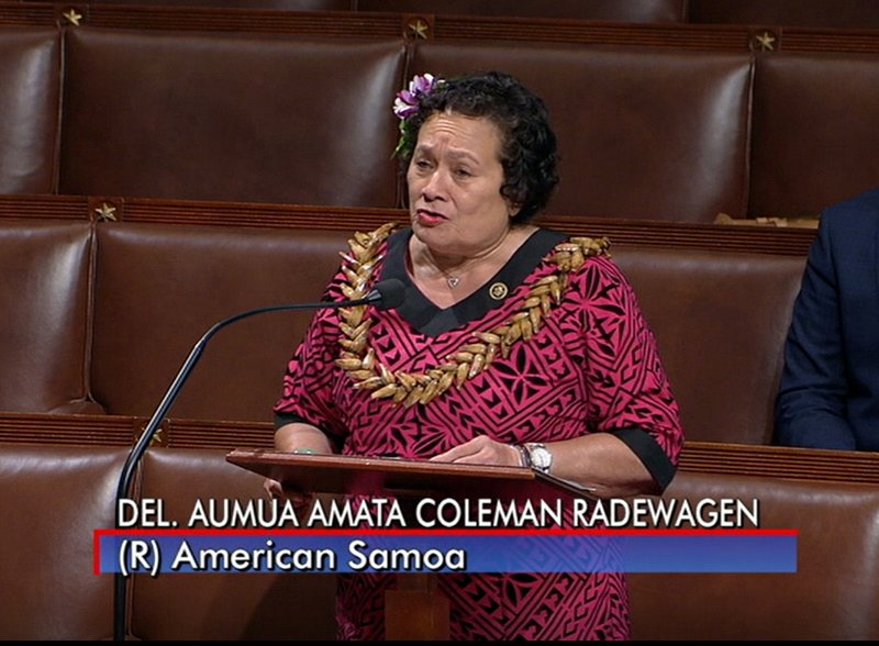 Congresswoman Amata speaking on the House floor in support of Navy Blue Water Veterans