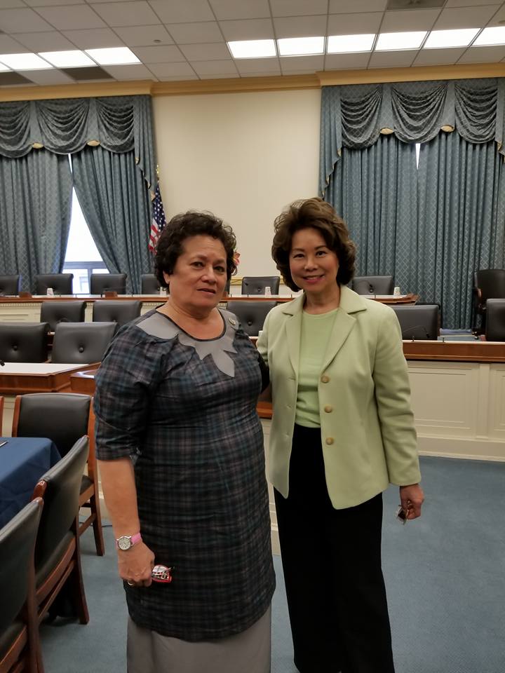 Congresswoman Amata with Transportation Secretary Elaine Chao in a Committee room on Capitol Hill
