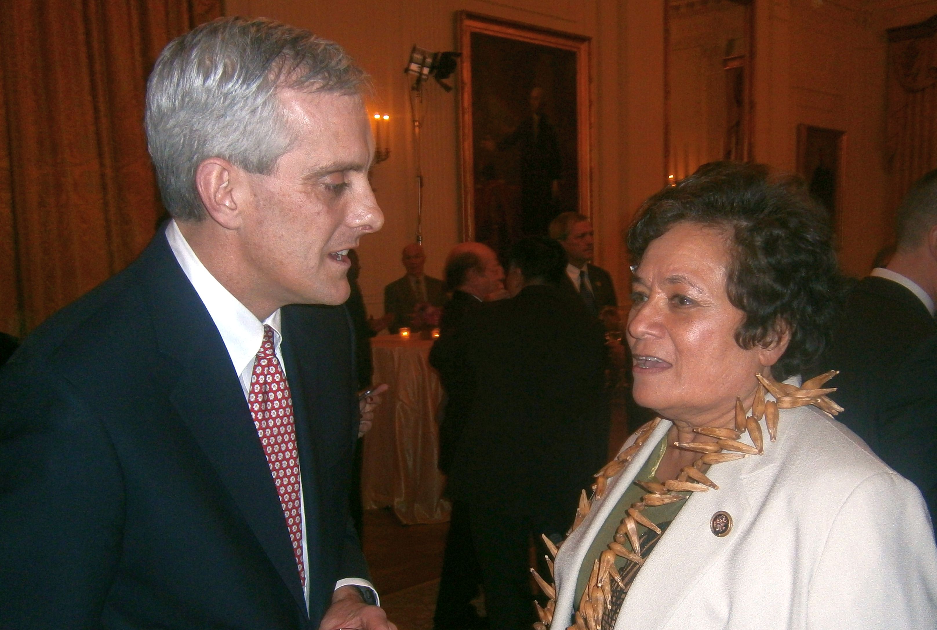 File photo - Congresswoman Amata speaking with VA Secretary McDonough who was WH Chief of Staff at the time
