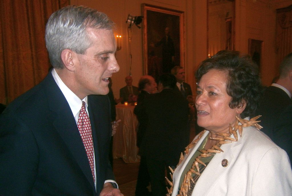 Congresswoman Amata speaking with VA Secretary McDonough who was WH Chief of Staff at the time