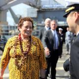 Congresswoman Amata speaking with some of the crew of the USS Gunston Hall.