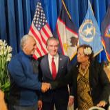 Congresswoman Uifa’atali and Governor Pulaali’i with Secretary Burgum. They discussed fishing, American Samoa’s budget and other priorities with the Secretary.