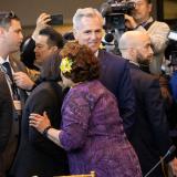 Congresswoman Amata greeting President Tsai with Speaker McCarthy