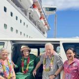 Congresswoman Amata with Gov. Frank and Nancy Murkowski, pictured with friends Paula, Mele and Filipo at the wharf in Apia on Thursday.