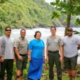 Amata with Superintendent Scott Burch and Ranger-Education Assistant Pua Tuaua Jr and the hardworking maintenance crew of the National Park of American Samoa crew at Amalau Bay