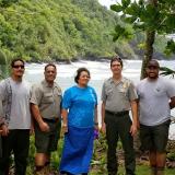 Amata with Superintendent Scott Burch and Ranger-Education Assistant Pua Tuaua Jr and the hardworking maintenance crew of the National Park of American Samoa crew at Amalau Bay
