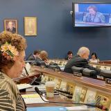 This file photo from last Congress shows Congresswoman Amata speaking on screen and Congressman Sablan (center)