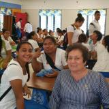 Congresswoman Aumua Amata meeting with students in their cafeteria