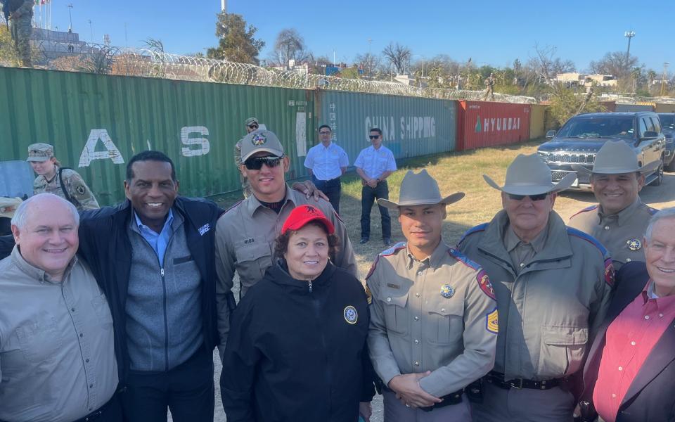 Congresswoman Amata with Border Patrol officers and Reps Ron Estes, Burgess Owens and Joe Wilson