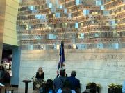 The presentation of the American Samoa flag with Museum Director Dr. Anthea Hartig