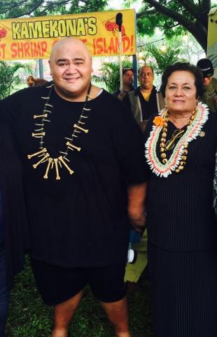 Amata and Taylor Tuli Wily during a break in filming of Hawaii Five-O