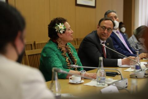 Amata speaking in meeting with Lithuania leaders.