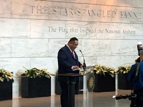 Attorney General Utu speaking at the Museum