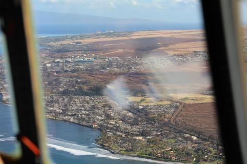 CODEL first sight of Lahaina from the sky following the wildfire