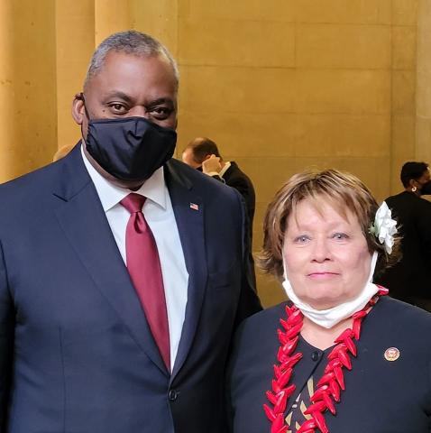 Congresswoman Amata and Secretary of Defense Austin at the US Capitol Rotunda (Dec. 9, 2021)