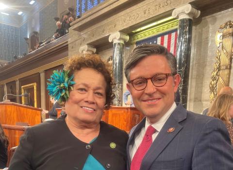 Congresswoman Amata and Speaker Mike Johnson in the House of Representatives crop