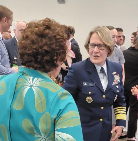 Congresswoman Amata speaking in July with ADM Linda Fagan, Commandant of the US Coast Guard