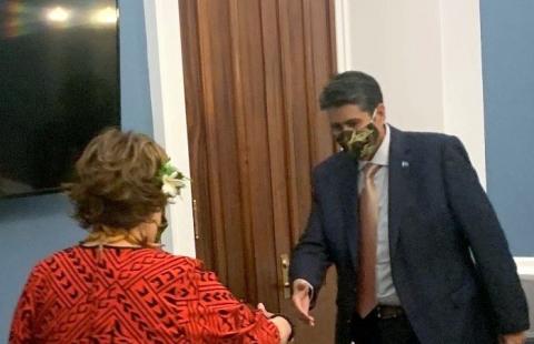 Greeting President Whipps recently at October meeting