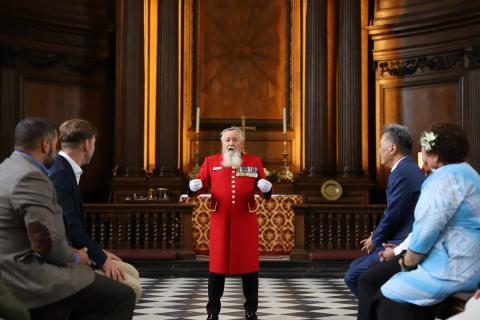 Our host tells us of our surroundings in the Chapel at Royal Hospital Chelsea
