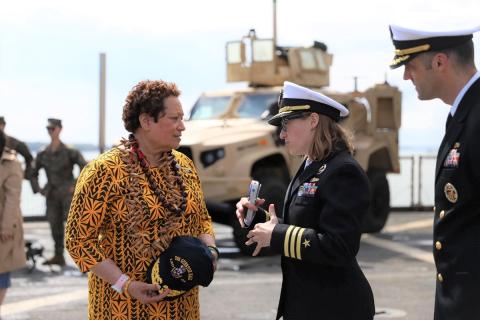 Speaking with Commander Nelson of the USS Gunston Hall.