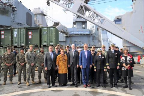 The CODEL with Ambassador Hickey and US military aboard the USS Gunston Hall.
