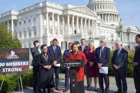 Amata giving remarks at Western Caucus milestone event