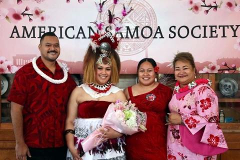 From left, Mika Aga, Missionette and Grace Pa'au, with Isapela Coggins, President of the American Samoa Society of Washington, DC