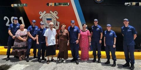 Congresswoman Amata and Admiral Day (center) at the CGC Juniper, Pago Pago Harbor
