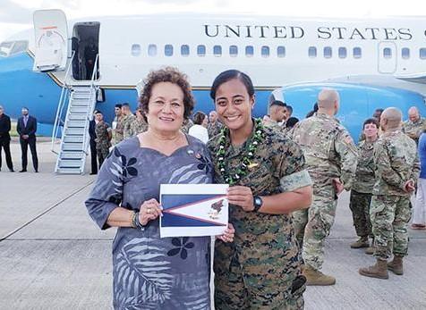 Congresswoman Amata and Marine Anasitasia Ioane of Aua, pictured in 2019 when she had the rank of Captain