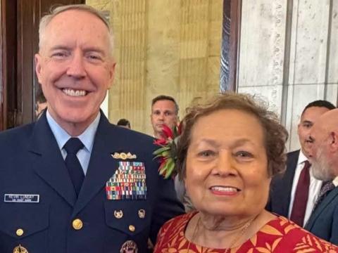 Congresswoman Amata in late July 2026 with Admiral Kevin E. Lunday, the Commandant of the Coast Guard