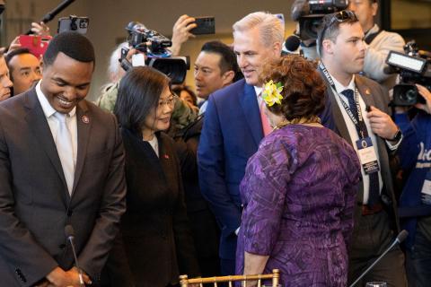 Congresswoman Amata speaking with President Tsai and Speaker McCarthy
