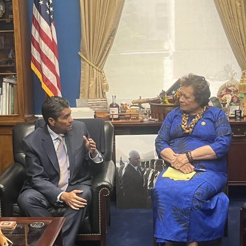 Congresswoman Amata speaking with Republic of Palau President Surangel Whipps in the congressional office this week
