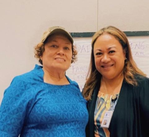 Congresswoman Amata with Ana F Malady-Elissa, MPA, Victim Witness Prosecutor, prior Maui resident back from Las Vegas to help local officials