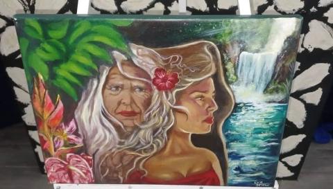 Eve's painting photographed before it was displayed on the wall