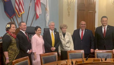 From left - Congresswoman Amata, Congressman James Moylan, Guam Governor Lou Leon Guerrero, Congressman Joe Wilson, former Congresswoman Madeleine Bordallo, Mayor Jesse Alig, Lt Governor Talauega Ale 