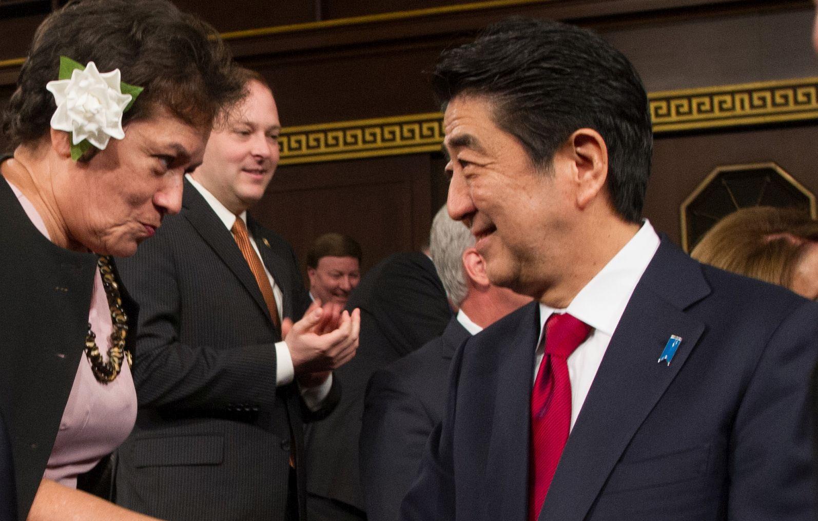 Greeting Prime Minister Shinzo Abe when he spoke to the US Congress