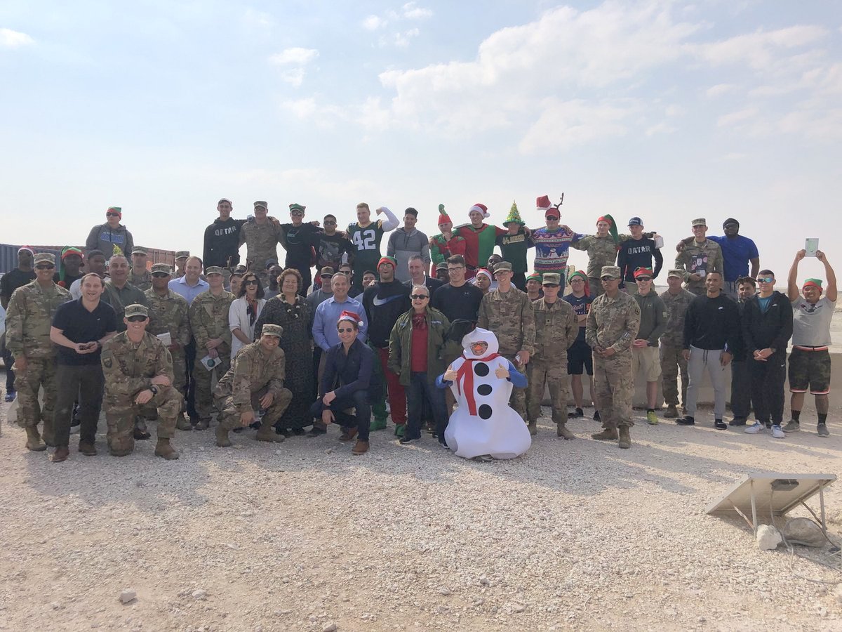 Lighthearted holiday moment with troops overseas