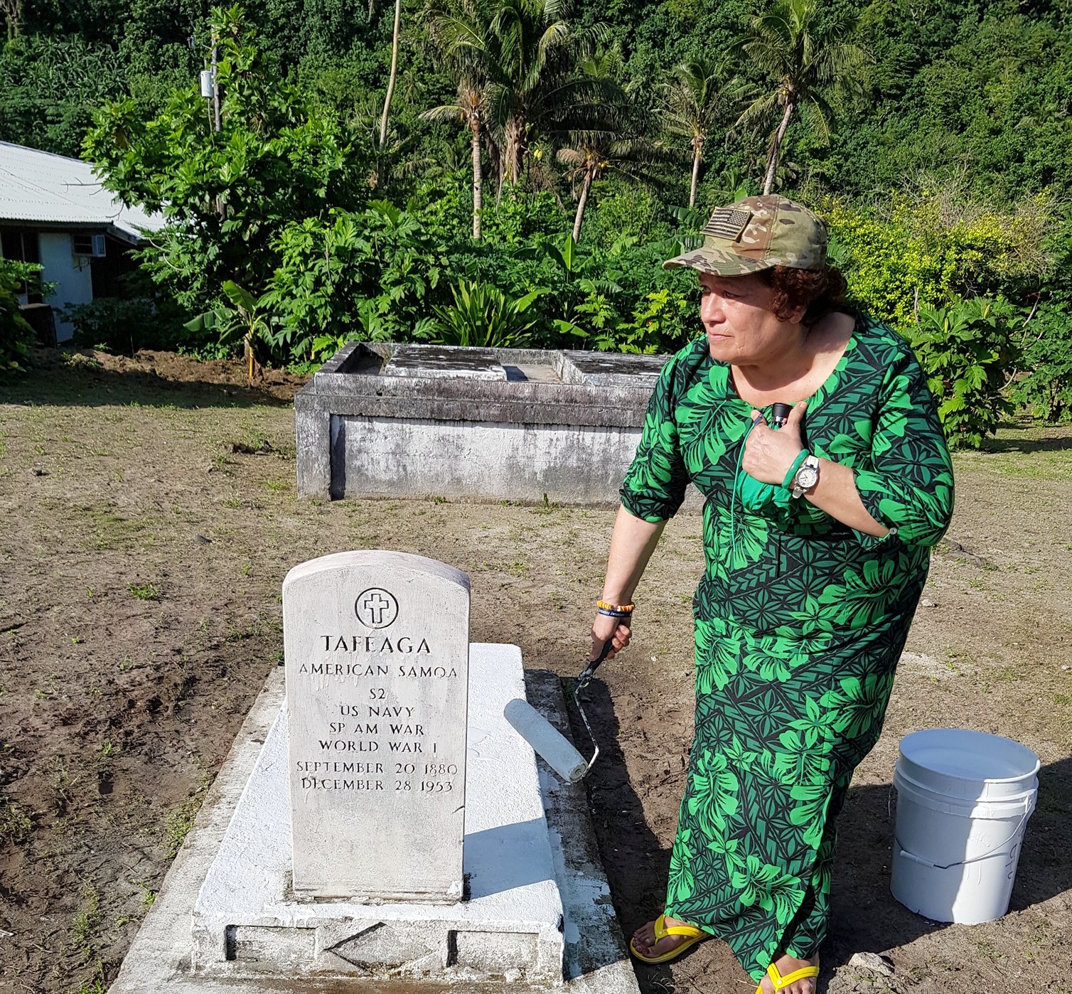 Cleaning and preserving the historic marker for Seaman Tafeaga of Manu'a