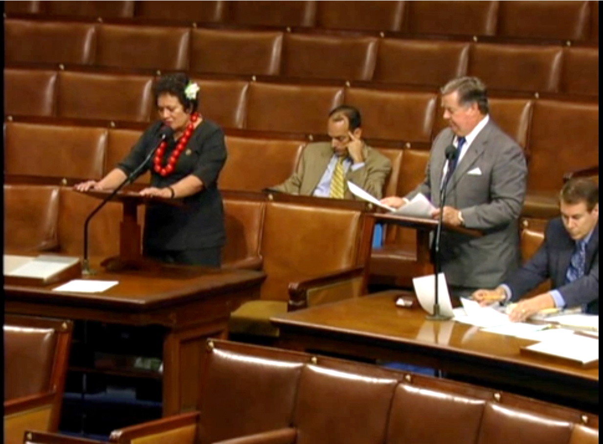 Congresswoman Aumua Amata and Chairman Ken Calvert engage in a colloquy on the House Floor during amendment debate for the FY 2016 Interior Appropriations bill