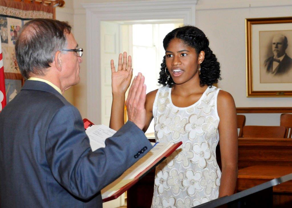 Lusia Cole being sworn in