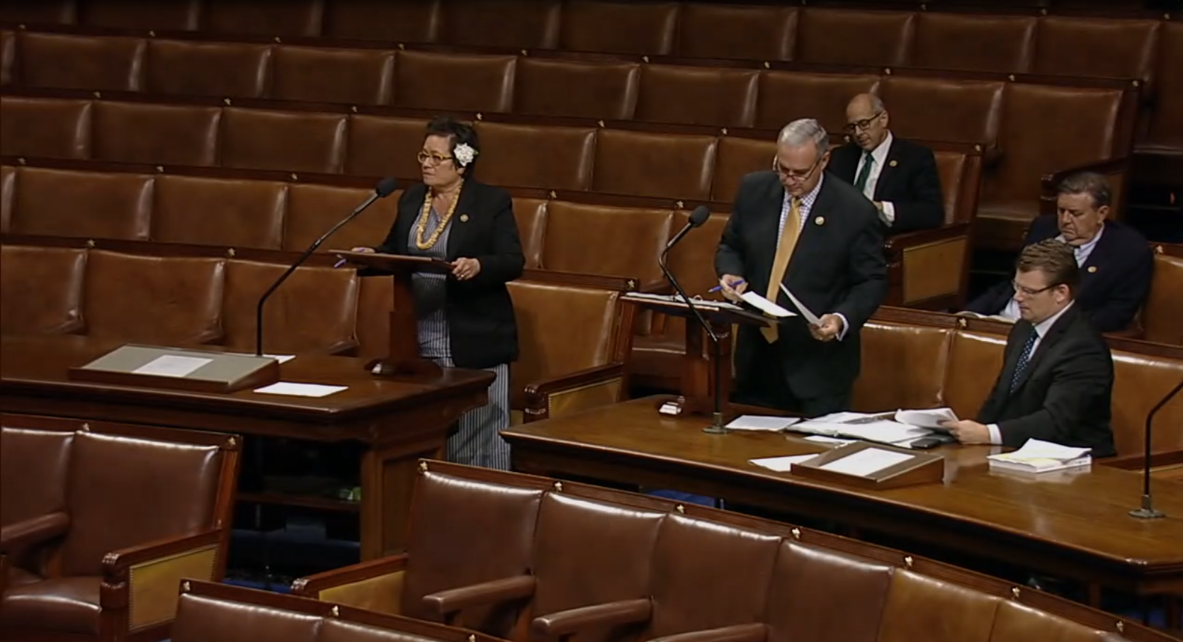 Congresswoman Aumua Amata and HVAC Chairman Jeff Miller (R-FL) on the House floor during debate for H.R. 1994
