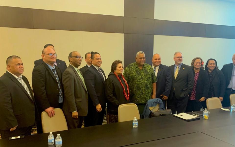Amata and Governor Lemanu with advisors on fishing rights