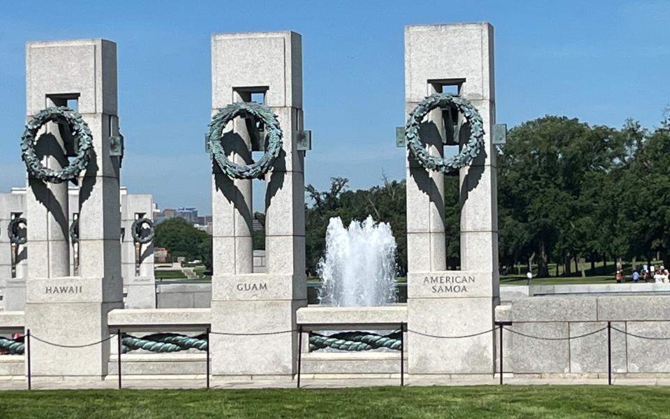 WWII hero Henry Saaga was from American Samoa and lived in Hawaii. A recent photo of the pillars at the National World War II Memorial