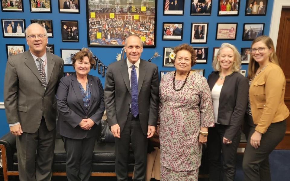 From left - Congresswoman's Legislative Director Richard Stanton, Managing Director Cumminsky, Senior VP and Treasurer Pieper, Congresswoman Amata, Senior VP for Public Affairs Rakow, and Government 