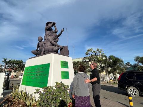 At the Coastwatchers Memorial in Honiara - Uifa’atali Peter T. Coleman served in Solomon Islands during World War II aboard a ship assigned to the Army placing and supporting these Coastwatchers